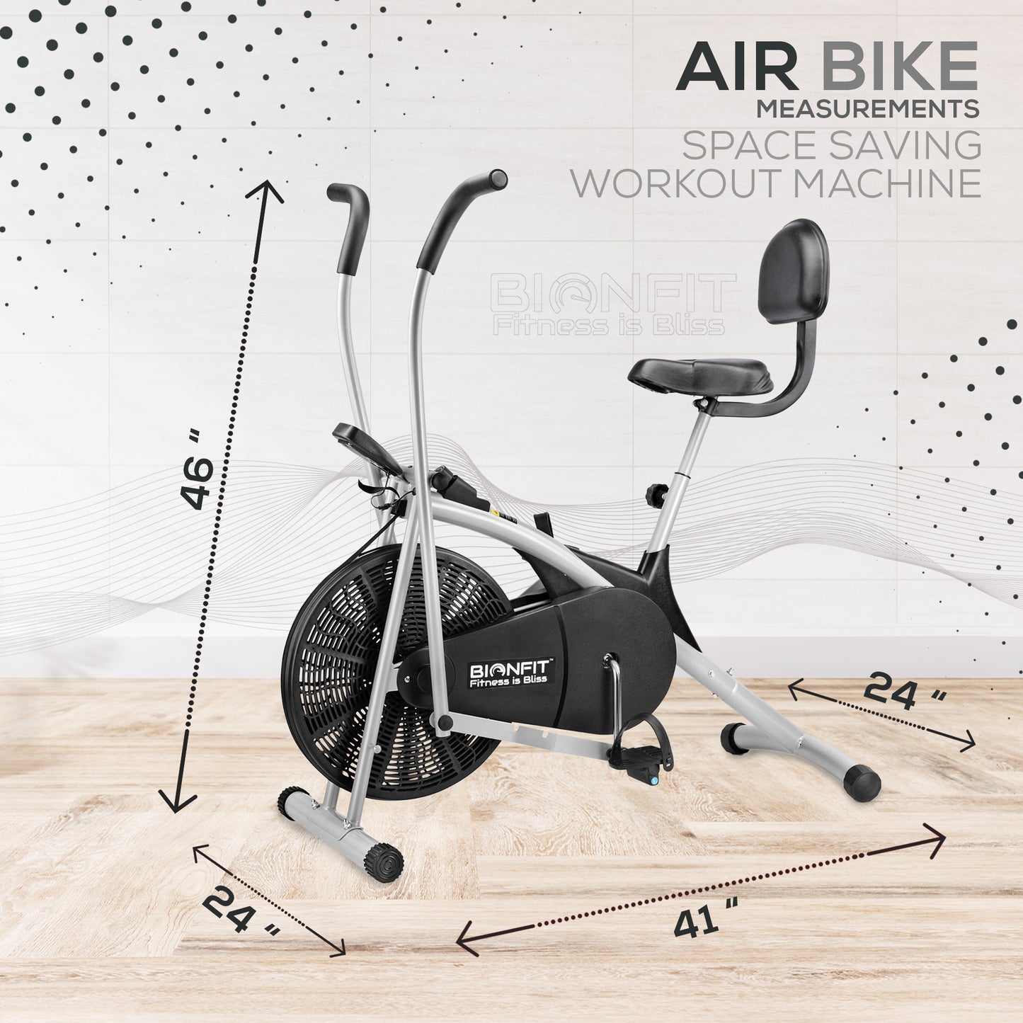 Bionfit ON02CM Curved Moving Handle Air Bike with Back Support - 100kg Max User Weight