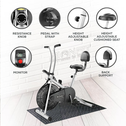 Bionfit ON02F Heavy-Duty Fixed-Handle Air Bike with Back Support for Users up to 100kg
