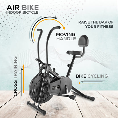 Bionfit ON02M 100kg Weight Capacity Moving Handle Air Bike with Back Support - Low Impact, Full-Body Workout