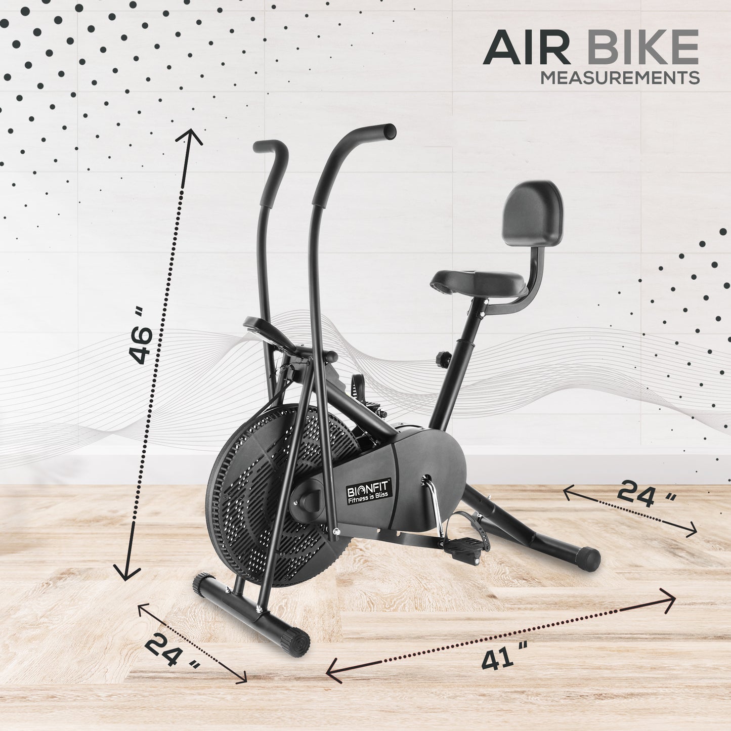 Bionfit ON02M 100kg Weight Capacity Moving Handle Air Bike with Back Support - Low Impact, Full-Body Workout