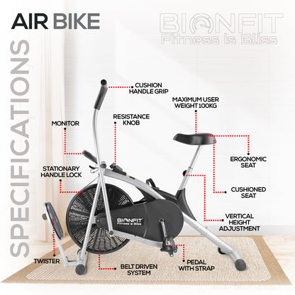 Bionfit ON03CM Curved Moving Handle Air Bike with Twister - The Next Generation of Cardio Fitness Equipment