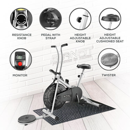 Bionfit ON03F 100kg Max Weight Fixed-Handle Air Bike with Twister Feature