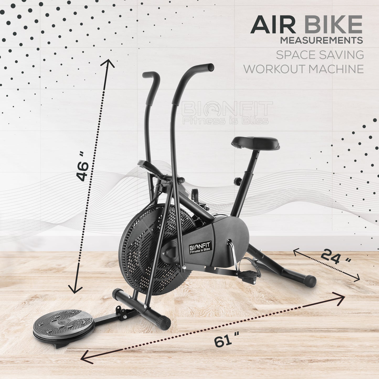 Bionfit ON03M Air Bike Indoor Exercise Cycle for Home with Moving Handle, Twister