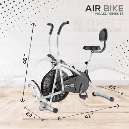 Bionfit ON04CM Curved Moving Handle Air Bike with Back Support and Twister - The Ultimate in Cardio Fitness Equipment - 2 Year Warranty