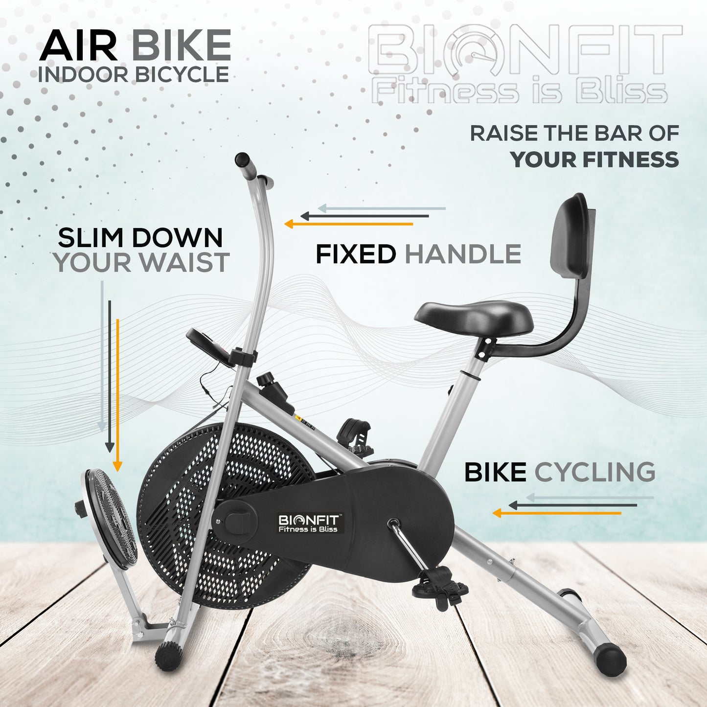 Bionfit ON04F Full-Body Cardio and Strength Workout Air Bike with Fixed Handlebars, Back Support, and Twister - Durable and Adjustable for all Fitness Levels