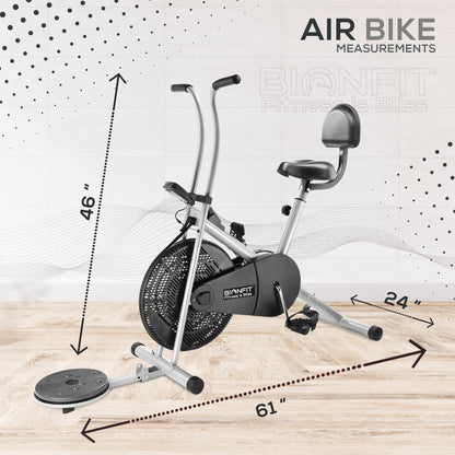 Bionfit ON04F Full-Body Cardio and Strength Workout Air Bike with Fixed Handlebars, Back Support, and Twister - Durable and Adjustable for all Fitness Levels - 2 Year Warranty