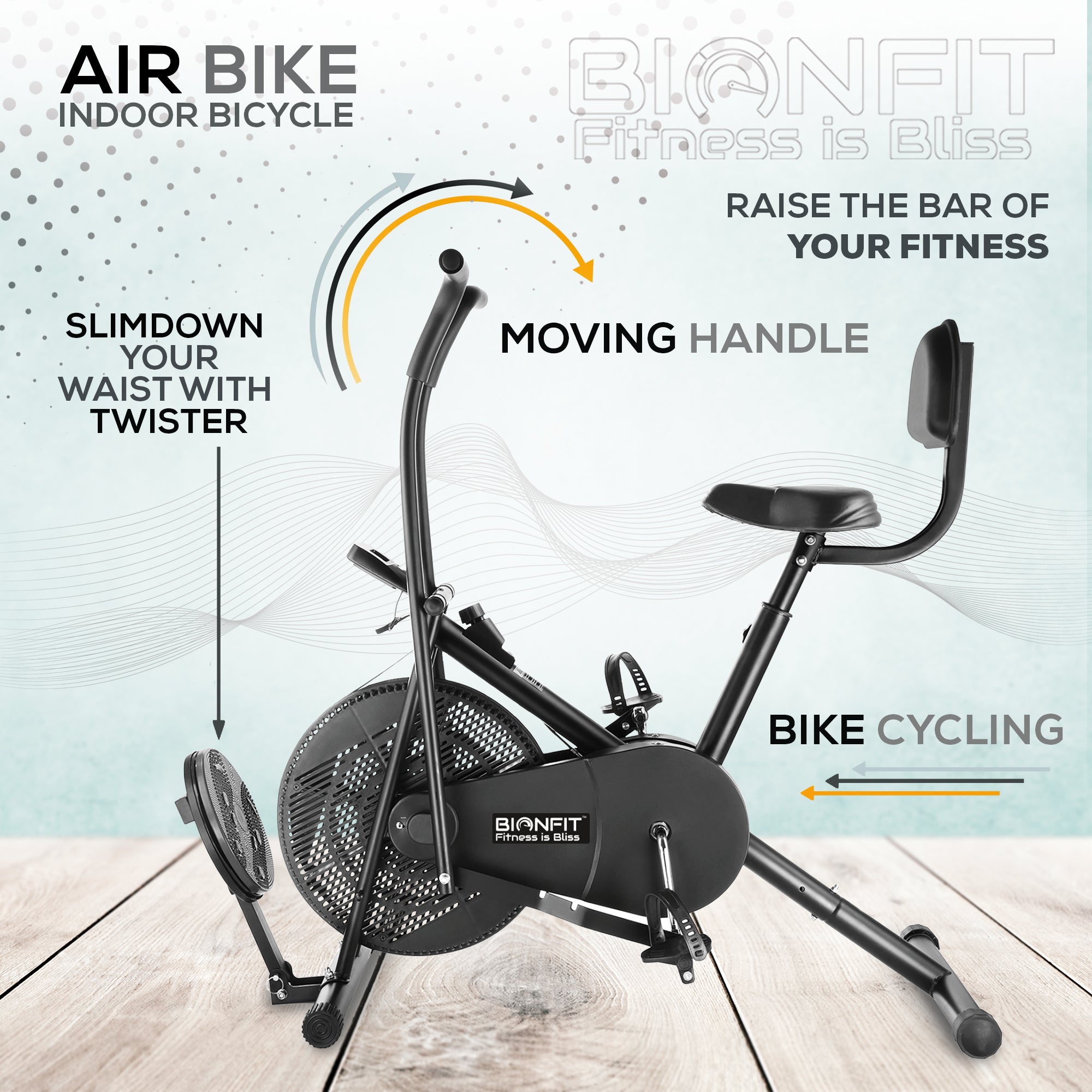 Bionfit ON04M Moving Handle Air Bike with Back Support and Twister Bionmart