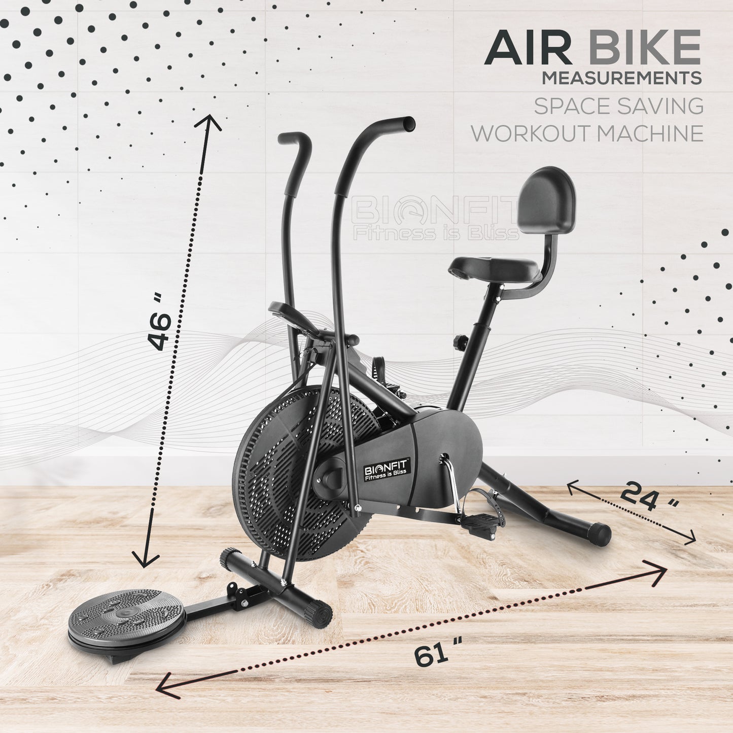 Bionfit ON04M Full-Body Workout Air Bike with Moving Handlebars, Back Support, and Twister - Durable and Adjustable for all Fitness Levels