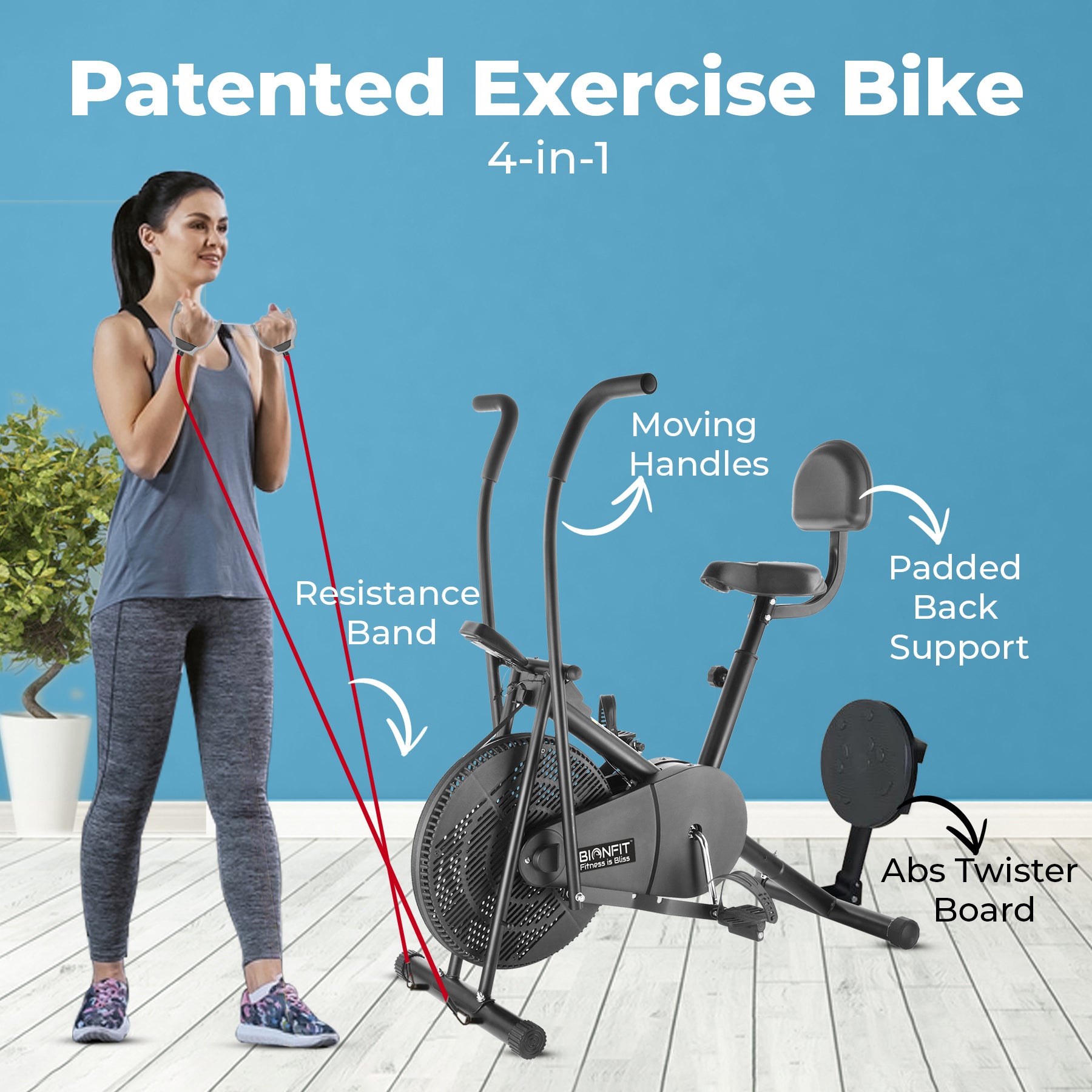 Bionfit 5M: Moving Handle Air Bike with Inbuilt Toning Tube