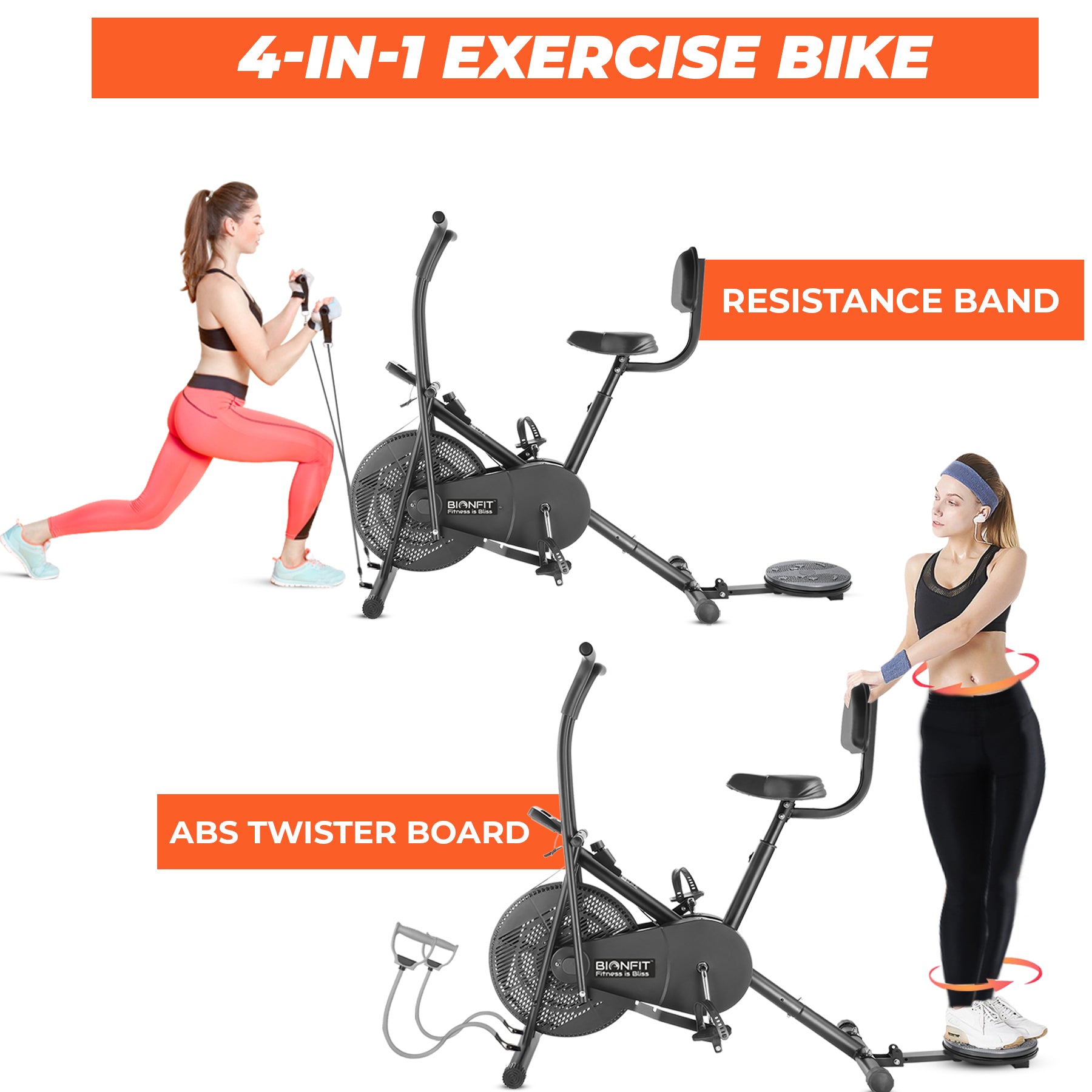 Bionfit 5M: Moving Handle Air Bike with Inbuilt Toning Tube