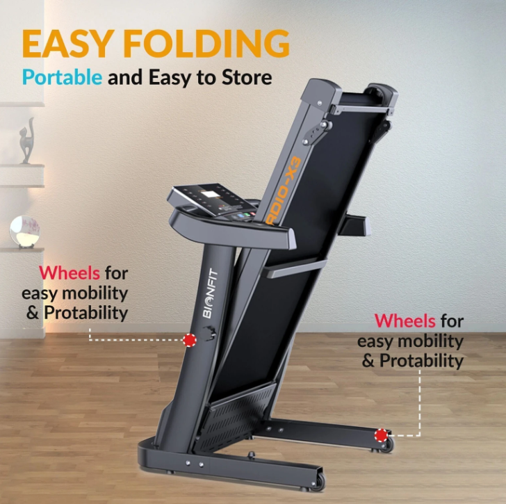 BIONFIT CARDIO-X3 Running Machine | Inbuilt Bluetooth, 3HP DC Motorized |Manual Incline Treadmill