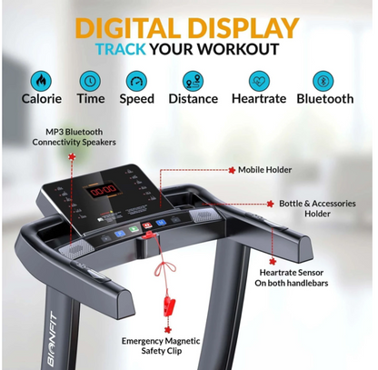 BIONFIT CARDIO-X3 Running Machine | Inbuilt Bluetooth, 3HP DC Motorized |Manual Incline Treadmill