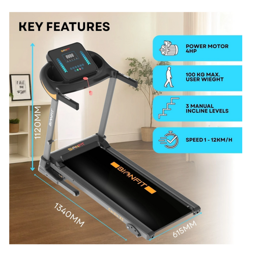 BIONFIT CARDIO-X5 Motorized Treadmill with LCD Display & Heart Rate, Running Machine Treadmill