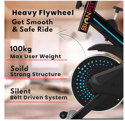 BIONFIT Spin z2 Exercise Bike for Home | Gym Cycle for Cardio Fitness & Workout with 6 kg Flywheel | Adjustable Resistance & LED Display, Cushioned Seat | Indoor Spin Bike Cycling Machine for Men