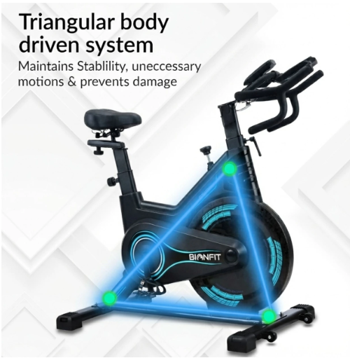 BIONFIT Magnetic Spin Bike for Home Gym Workouts | 10Kg Flywheel, Heavy Duty 170Kg Capacity | Silent Belt Drive | Adjustable Seat, Handle & LED Pulse Monitor | Cyclone-X Indoor Exercise Fitness Cycle