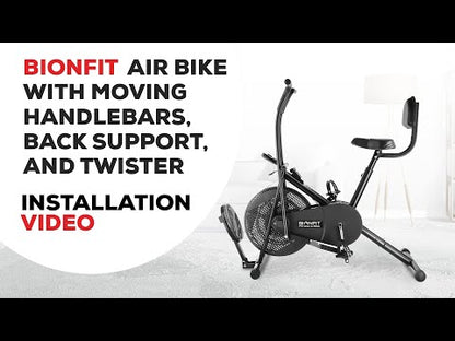 Bionfit ON04M Full-Body Workout Air Bike with Moving Handlebars, Back Support, and Twister - Durable and Adjustable for all Fitness Levels - 1 Year Warranty