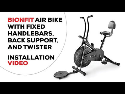 Bionfit ON04F Full-Body Cardio and Strength Workout Air Bike with Fixed Handlebars, Back Support, and Twister - Durable and Adjustable for all Fitness Levels