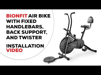 Bionfit ON04F Full-Body Cardio and Strength Workout Air Bike with Fixed Handlebars, Back Support, and Twister - Durable and Adjustable for all Fitness Levels - 2 Year Warranty