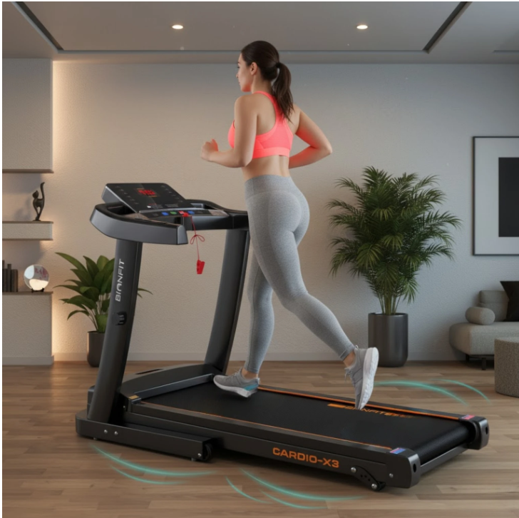 BIONFIT CARDIO-X3 Running Machine | Inbuilt Bluetooth, 3HP DC Motorized |Manual Incline Treadmill