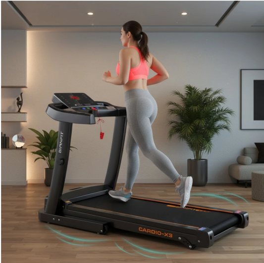 BIONFIT CARDIO-X3 Running Machine | Inbuilt Bluetooth, 3HP DC Motorized |Manual Incline Treadmill