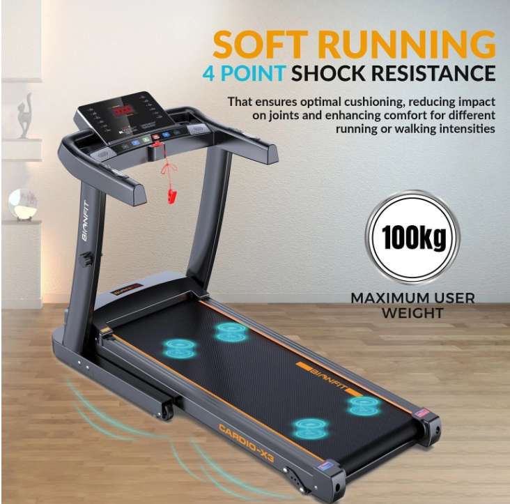 BIONFIT CARDIO-X3 Running Machine | Inbuilt Bluetooth, 3HP DC Motorized |Manual Incline Treadmill